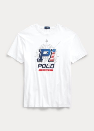 Koszulki Ralph Lauren Classic Fit Racing T-Shirt Męskie Białe | FUEE3317