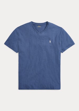 Koszulki Ralph Lauren Classic Fit V-Neck T-Shirt Męskie Niebieskie | CDPV6742