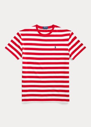 Koszulki Ralph Lauren Classic Striped Jersey T-Shirt Męskie Czerwone Białe Granatowe | KHHJ2420