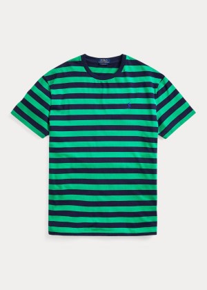 Koszulki Ralph Lauren Classic Striped Jersey T-Shirt Męskie Zielone Granatowe | HEPY5947