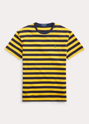 Koszulki Ralph Lauren Classic Striped Jersey T-Shirt Męskie Żółte Granatowe | WWNM9755