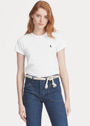 Koszulki Ralph Lauren Cotton Crewneck T-Shirt Damskie Białe | FTHI4326