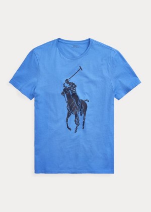 Koszulki Ralph Lauren Custom Slim Fit Jersey T-Shirt Męskie Niebieskie | EYIT1613