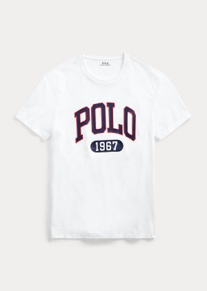 Koszulki Ralph Lauren Custom Slim Fit Logo T-Shirt Męskie Białe | BUVF3951