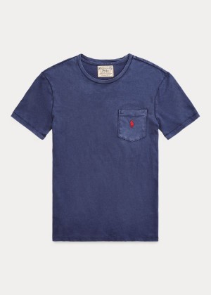 Koszulki Ralph Lauren Custom Slim Fit Pocket T-Shirt Męskie Granatowe | BLFN1893