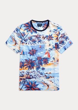 Koszulki Ralph Lauren Custom Slim Fit T-Shirt Męskie Niebieskie | FQUA1162