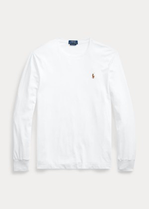 Koszulki Ralph Lauren Custom Slim Soft Cotton Tee Męskie Białe | ZEVN6093