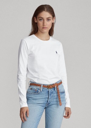 Koszulki Ralph Lauren Jersey Long-Sleeve Shirt Damskie Białe | HILA1509