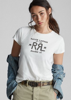 Koszulki Ralph Lauren Logo Crewneck Tee Damskie Białe | EGLV8713