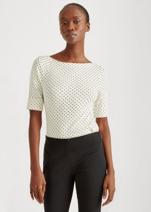 Koszulki Ralph Lauren Polka-Dot Cotton-Blend Top Damskie Kremowe Kolorowe | FNFQ7588