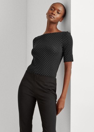 Koszulki Ralph Lauren Polka-Dot Cotton-Blend Top Damskie Czarne Kremowe | NRDM7988