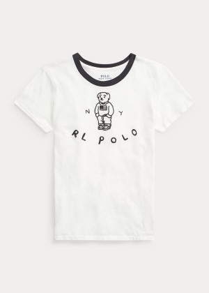 Koszulki Ralph Lauren Polo Bear Jersey Tee Damskie Białe | TJIF1076