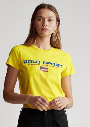 Koszulki Ralph Lauren Polo Sport Crewneck Tee Damskie Żółte | WDUP8523