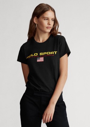 Koszulki Ralph Lauren Polo Sport Crewneck Tee Damskie Czarne | JORL9062