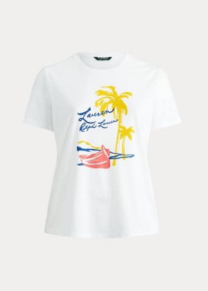 Koszulki Ralph Lauren Print Cotton-Blend Tee Damskie Białe | WIXM0635