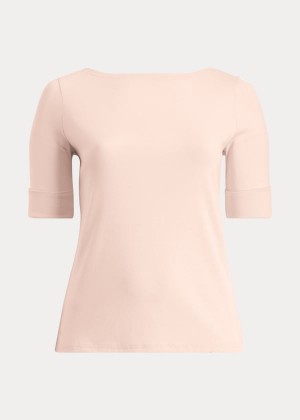 Koszulki Ralph Lauren Stretch Cotton Boatneck Top Damskie Różowe | UDXZ1222