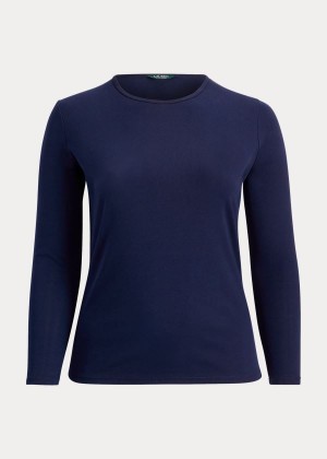 Koszulki Ralph Lauren Stretch Long-Sleeve Tee Damskie Granatowe | MPUE7799