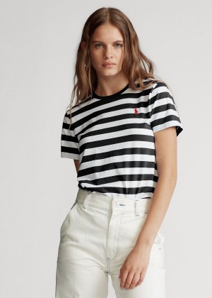 Koszulki Ralph Lauren Striped Cotton Jersey Tee Damskie Białe Czarne | SRGF0124