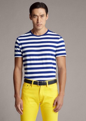 Koszulki Ralph Lauren Striped Lisle T-Shirt Męskie Królewski Niebieski Niebieskie Białe | WYFB3738