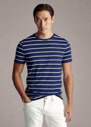 Koszulki Ralph Lauren Striped Lisle T-Shirt Męskie Granatowe Kolorowe | WNXX1232