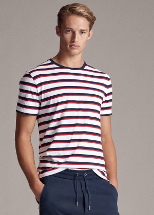 Koszulki Ralph Lauren Striped Lisle T-Shirt Męskie Białe Kolorowe | YHPZ3757