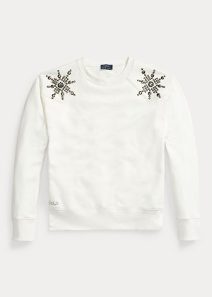 Koszulki Ralph Lauren Studded Fleece Sweatshirt Damskie Białe | XYSH9438