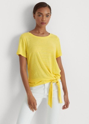 Koszulki Ralph Lauren Tied-Hem Jersey Tee Damskie Żółte Białe | JRHD2049