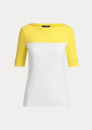 Koszulki Ralph Lauren Two-Tone Boatneck Top Damskie Żółte Białe | SWIS4178