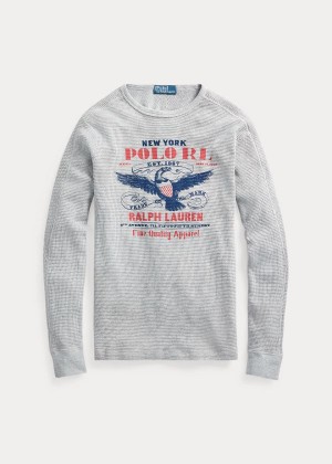 Koszulki Ralph Lauren Waffle-Knit Graphic T-Shirt Męskie Szare | IRFQ3749