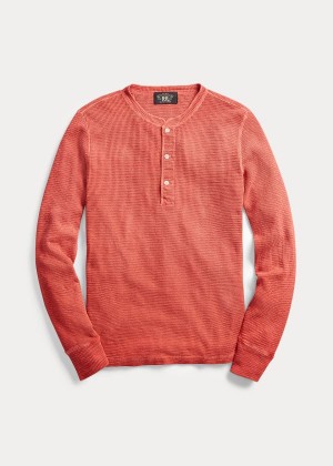 Koszulki Ralph Lauren Waffle-Knit Henley Shirt Męskie Koralowe | FOCY5998