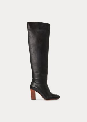 Kozaki Ralph Lauren Brie Leather Boot Damskie Czarne | YJUX9038