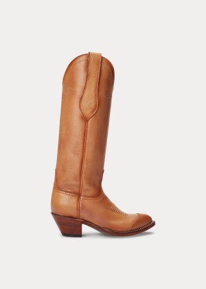 Kozaki Ralph Lauren Kiera Leather Cowboy Boot Damskie Brązowe | NNLJ9136