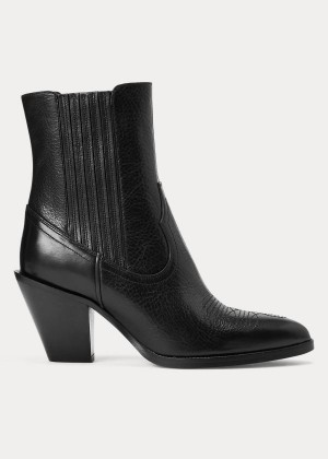 Kozaki Ralph Lauren Lowrey Leather Cowboy Boot Damskie Czarne | KDMQ1225