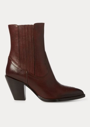 Kozaki Ralph Lauren Lowrey Leather Cowboy Boot Damskie Bordowe | EIMY5639