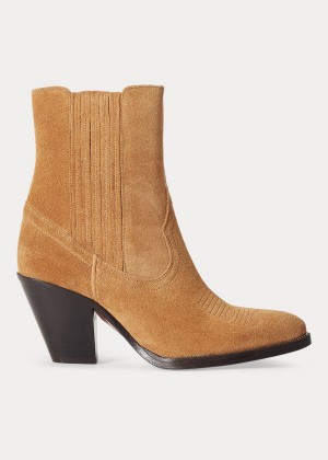 Kozaki Ralph Lauren Lowrey Suede Cowboy Boot Damskie Brązowe | BMAI1381