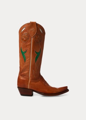 Kozaki Ralph Lauren Selene Leather Cowboy Boot Damskie Brązowe | HTAH9390