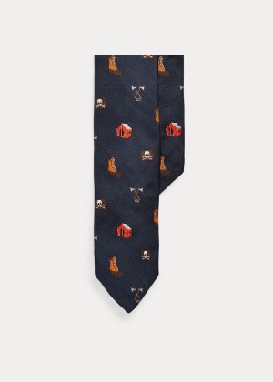 Krawaty Ralph Lauren Camping Silk Narrow Tie Męskie Granatowe | FWII4497