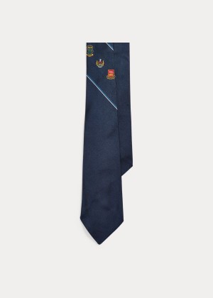 Krawaty Ralph Lauren Crest Silk Club Tie Męskie Granatowe | PHJL2374