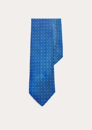 Krawaty Ralph Lauren Dot Silk Repp Narrow Tie Męskie Niebieskie Białe | VKLU5503