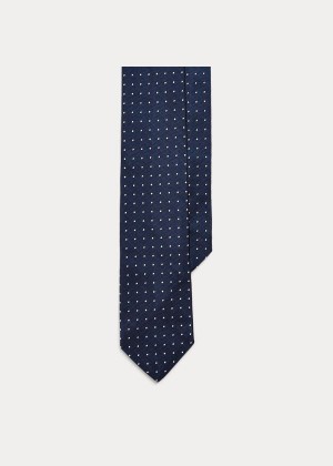 Krawaty Ralph Lauren Dot Silk Repp Narrow Tie Męskie Granatowe | LOAH3142