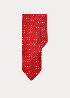 Krawaty Ralph Lauren Dot Silk Repp Narrow Tie Męskie Czerwone Białe | DQXT7140