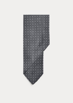 Krawaty Ralph Lauren Dot Silk Repp Narrow Tie Męskie Srebrne Białe | PRJC3104