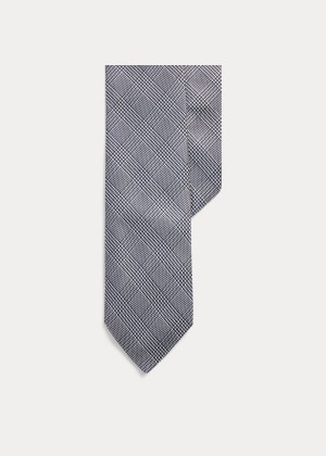 Krawaty Ralph Lauren Gingham Silk Narrow Tie Męskie Granatowe Białe | OZKN2711