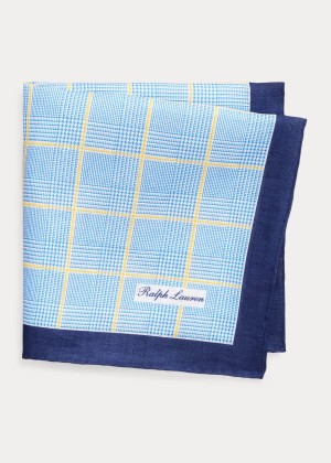 Krawaty Ralph Lauren Glen Plaid Linen Pocket Square Męskie Niebieskie Żółte | QVJK9543