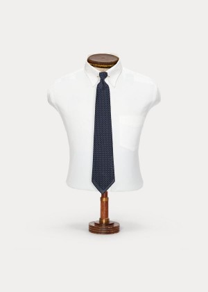 Krawaty Ralph Lauren Handmade Polka-Dot Silk Tie Męskie Granatowe | KHIH8190