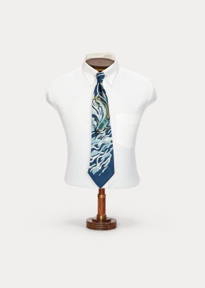 Krawaty Ralph Lauren Handmade Sailfish Silk Tie Męskie Niebieskie Kolorowe | DKAY9224