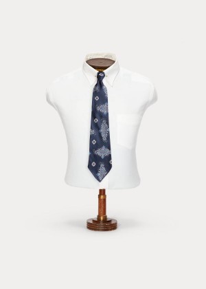 Krawaty Ralph Lauren Handmade Silk Jacquard Tie Męskie Granatowe Głęboka Niebieskie Kolorowe | LJGN2511