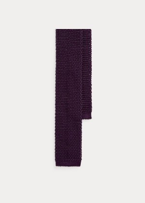 Krawaty Ralph Lauren Knit Silk Tie Męskie Ciemny Fioletowe | FAQU2758