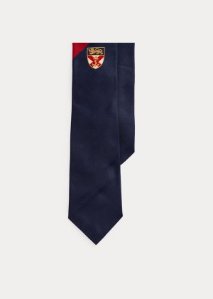 Krawaty Ralph Lauren Naval Silk Club Tie Męskie Granatowe Czerwone | NPHA3563