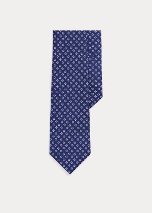 Krawaty Ralph Lauren Neat-Print Silk Narrow Tie Męskie Granatowe | ZFAI6190